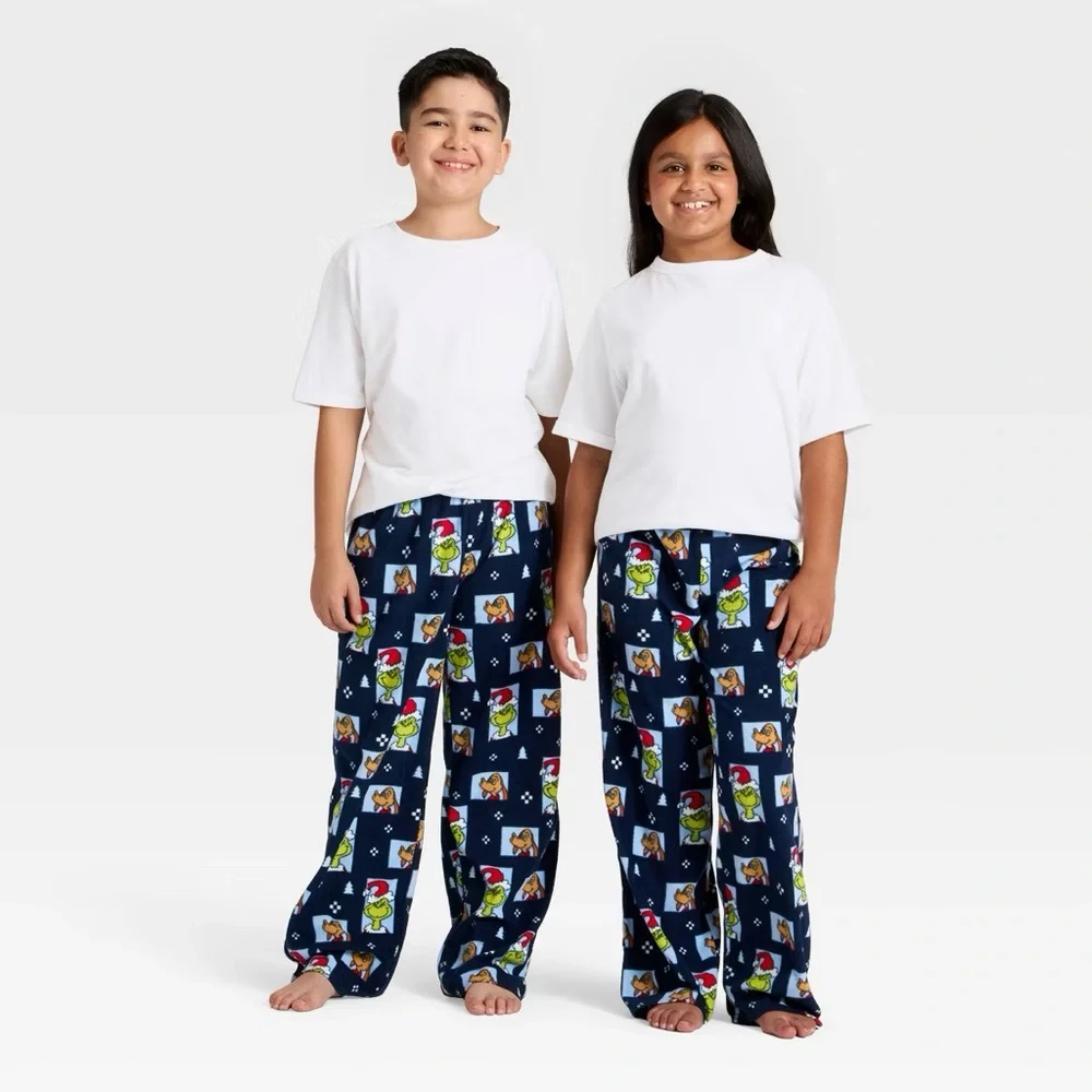 Kids' nwt The Grinch Microfleece Holiday Matching Family Pajama Pants Navy Blue